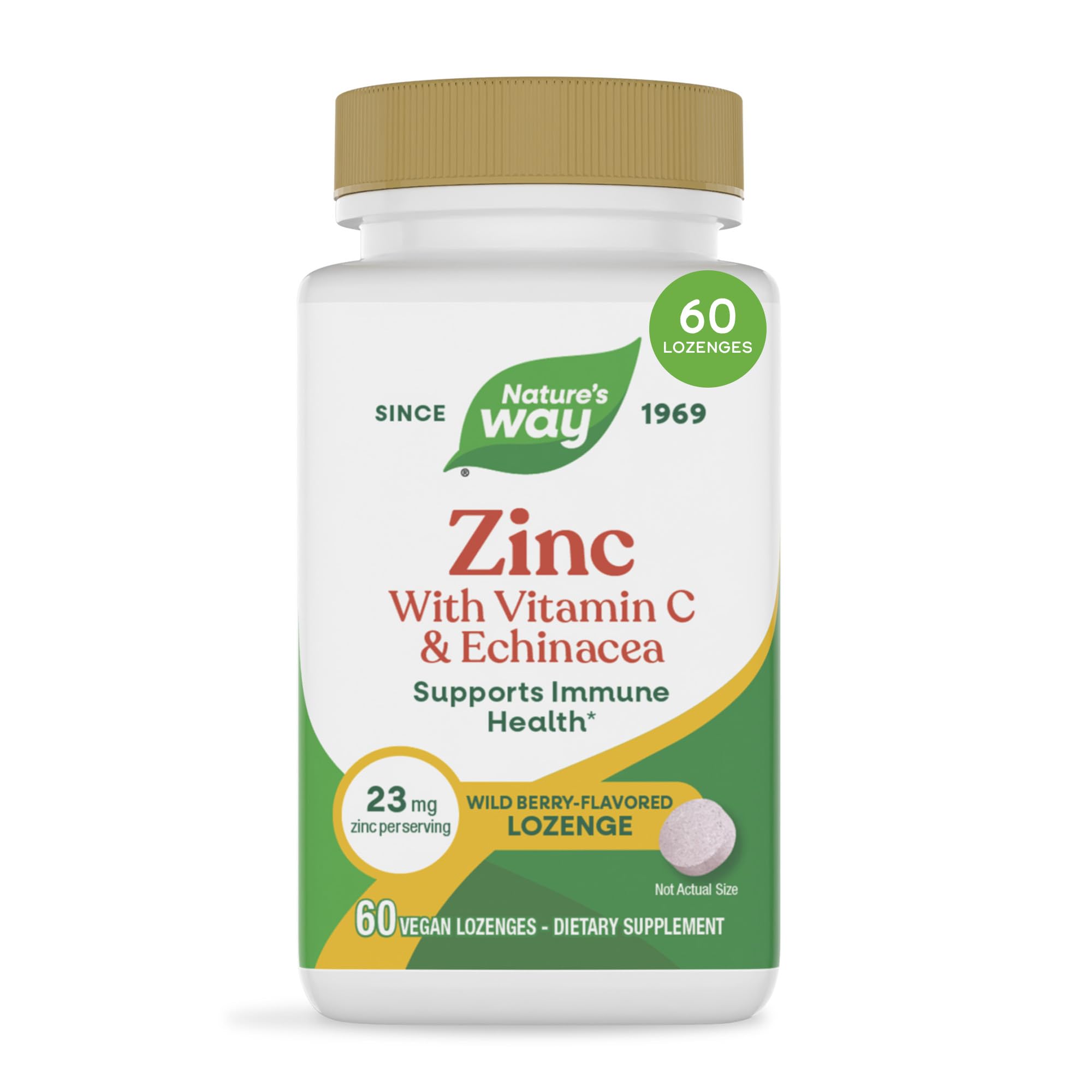 Nature's Way Zinc Lozenges with Vitamin C & Echinacea, Wild Berry, 60 ct | Zinc Supplements for Men and Women, Convenient Lozenge Supports Immune Health and Function*, Vegan, Wild Berry Flavored