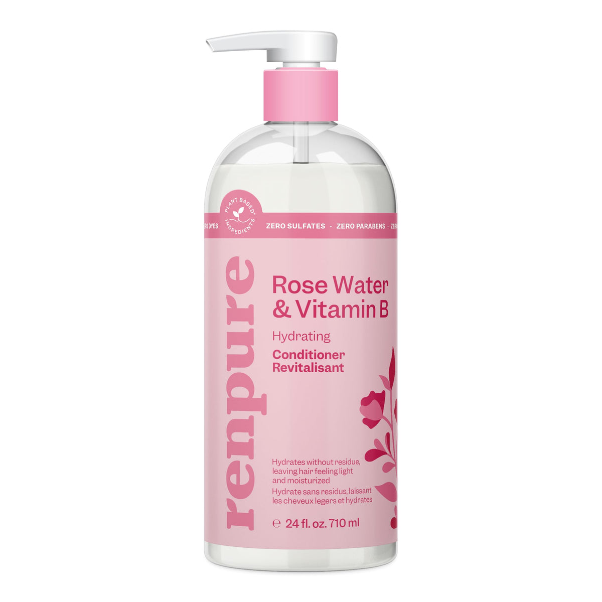 Renpure Rose Water Conditioner, 710ml, Plant Based Beauty, Soothes Scalp, Hydrates Hair, Nourishes, Free of Chemicals, For Women