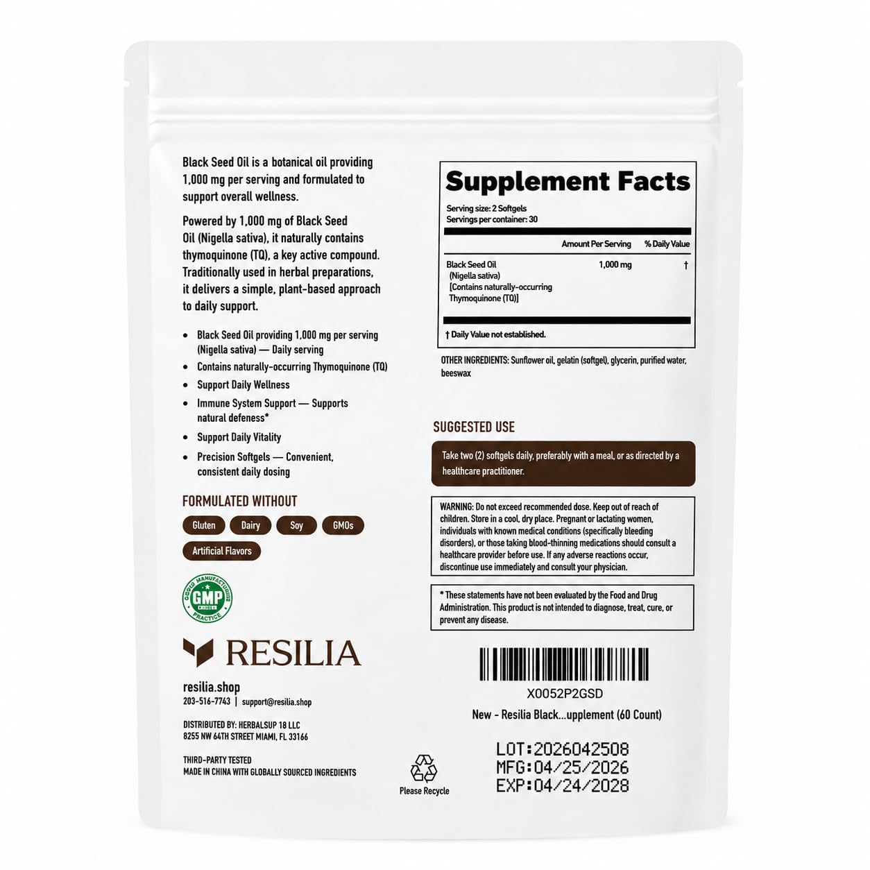 Resilia Ethiopian Black Seed Softgels 1000mg Per Serving | Premium Nigella Sativa Seed Oil Supplement – Digestive & Immune Support Formula – Easy to Swallow Soft Capsules (60 Count)