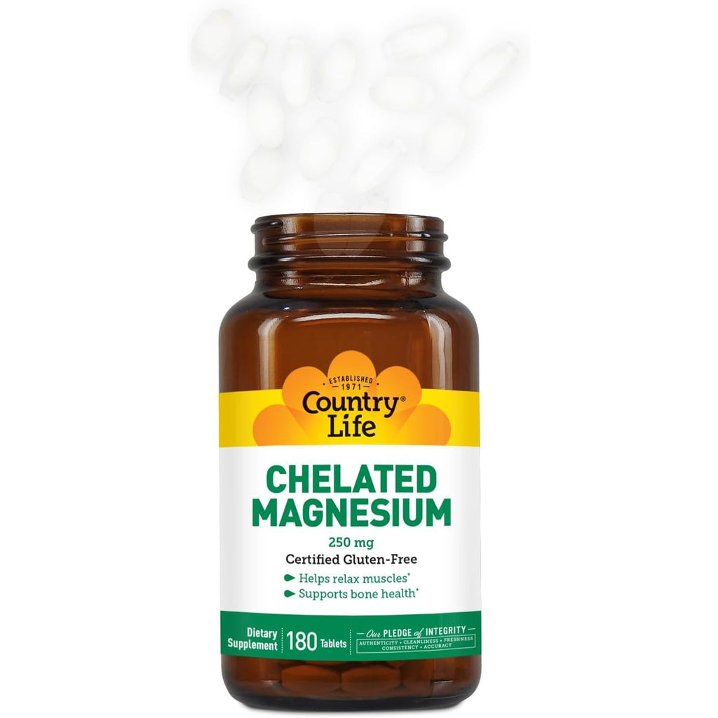 Buy now Country Life Chelated Magnesium 250mg - Supports Heart, Bone & Muscle Health, Vegan-Friendly Magnesium Supplement with Magnesium Oxide and Amino Acid Chelate, Gluten-Free at indiglob india