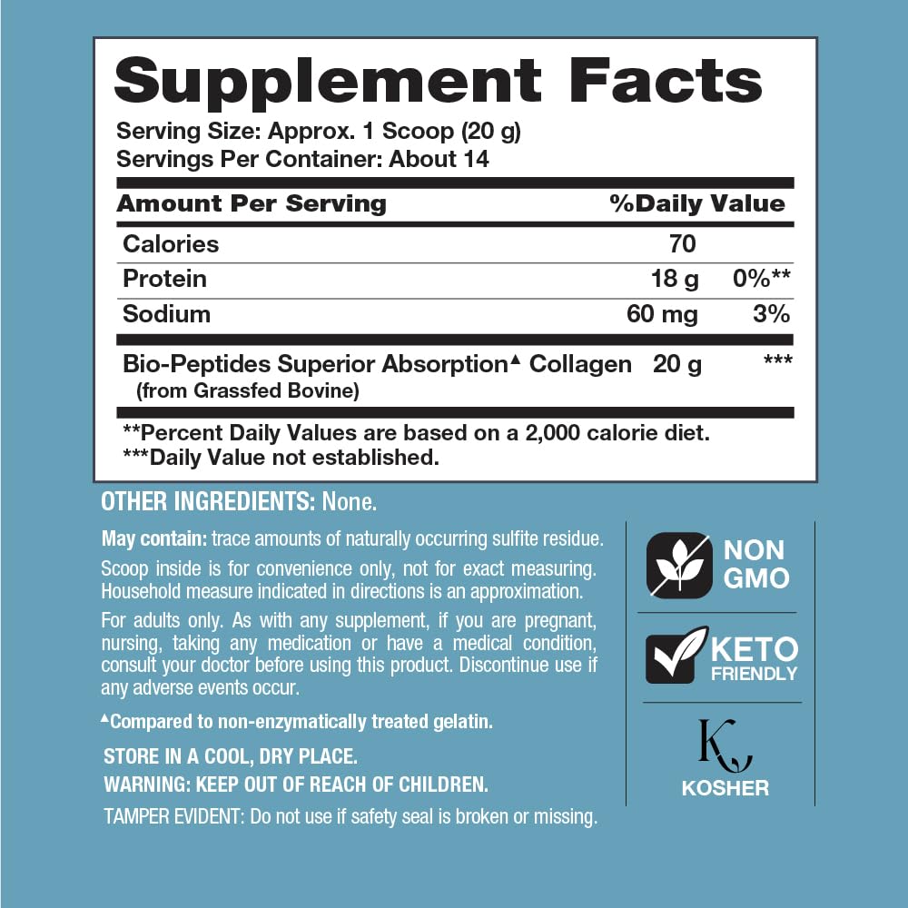 NeoCell Collagen Bio-Peptides Powder | 10oz | Super Hair, Skin, and Nails | Superior Absorption | Grassfed Protein Supplement | Advanced with 18 Essential Amino Acids