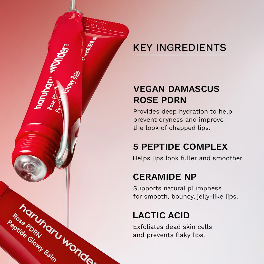HARUHARU Rose PDRN Peptide Glowy Balm, 0.33 fl.oz, Glossy Clear, Vegan | Long Lasting Hydration for Dry Cracked Lips, Dewy Lips, No Waxy Finish, Silicon Free, Micro Plastic Free, Korean Skin care