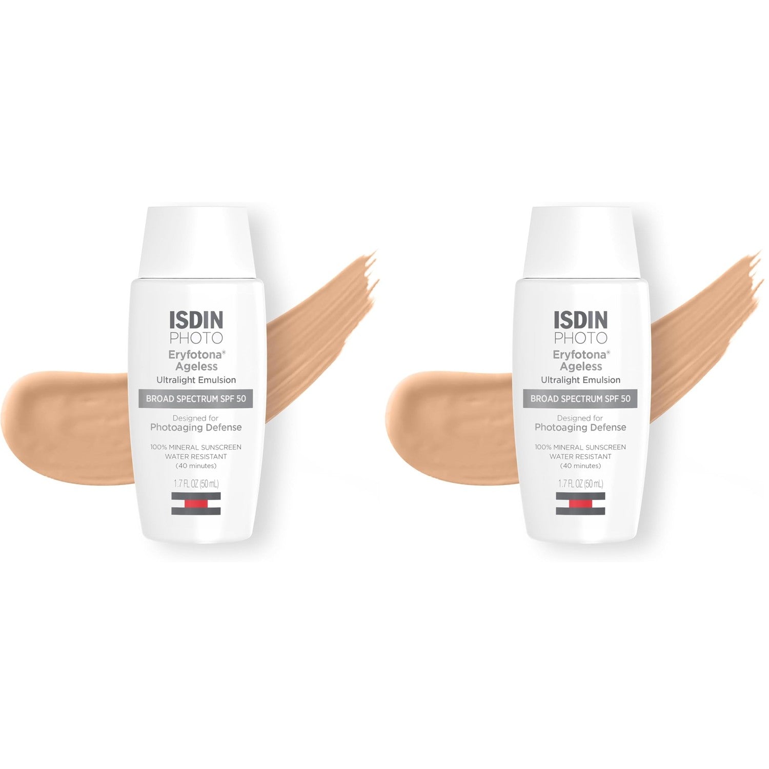 ISDIN Eryfotona Ageless Tinted Mineral Face Sunscreen SPF 50, Zinc Oxide | Anti-Aging, 100% Mineral UV Filters, Ultralight Emulsion, Suitable for Sensitive Skin, Dermatologist Recommended