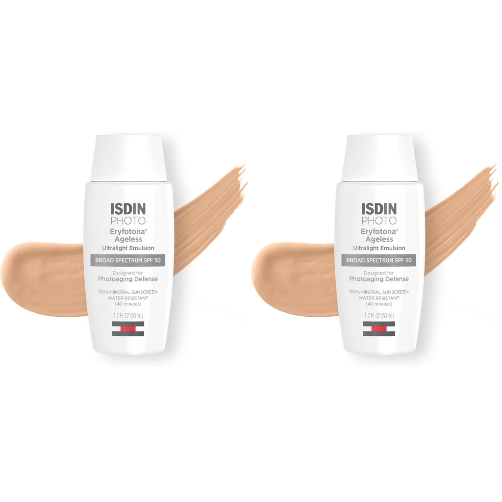ISDIN Eryfotona Ageless Tinted Mineral Face Sunscreen SPF 50, Zinc Oxide | Anti-Aging, 100% Mineral UV Filters, Ultralight Emulsion, Suitable for Sensitive Skin, Dermatologist Recommended
