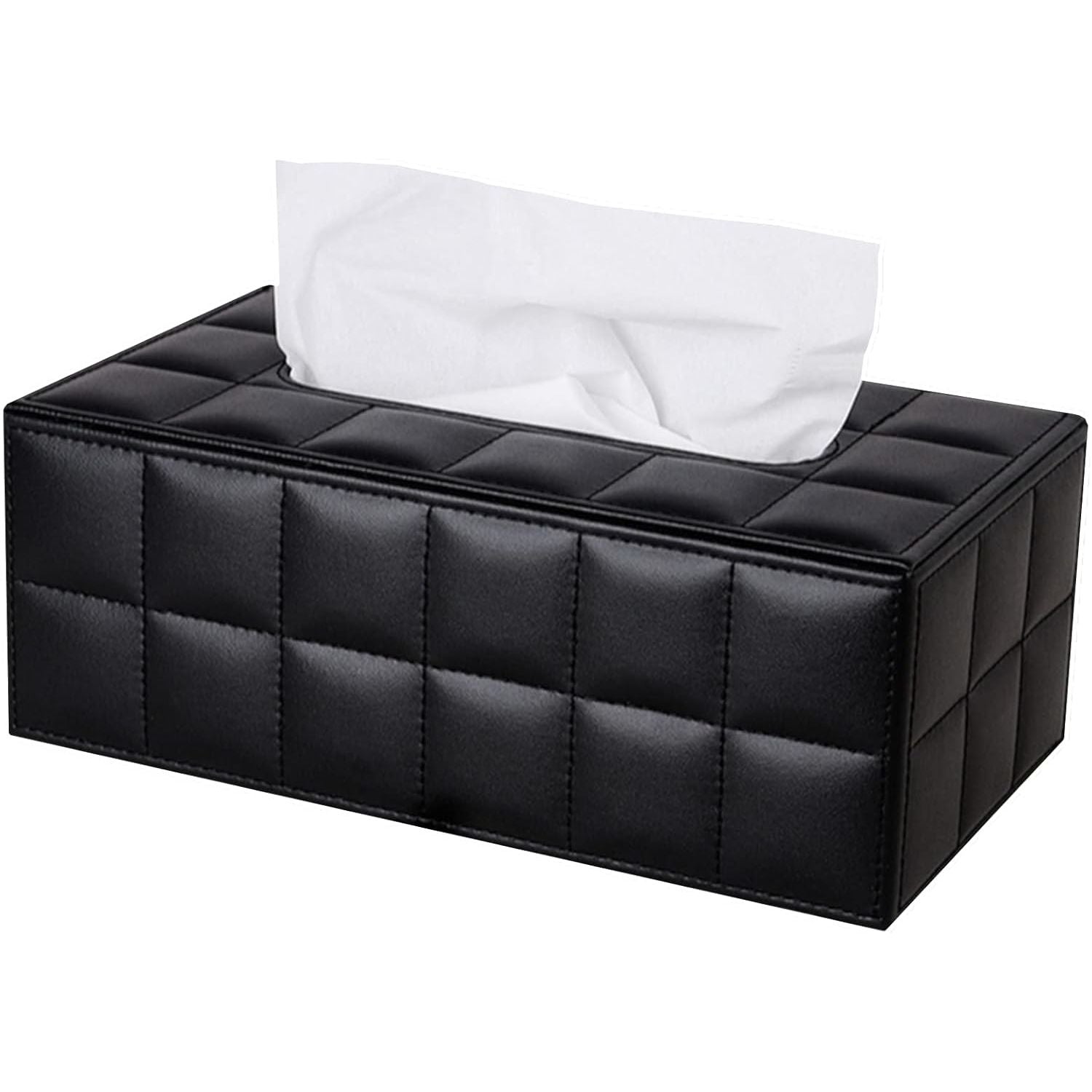 Buy now High-end Fashion PU Leather Tissue Box Holder Business Black, Rectangular Napkin Holder Drawer Paper Dispenser, Home Office Car Tissue Holder with Magnetic Bottom (Black Checkered) Black Checkered at indiglob india