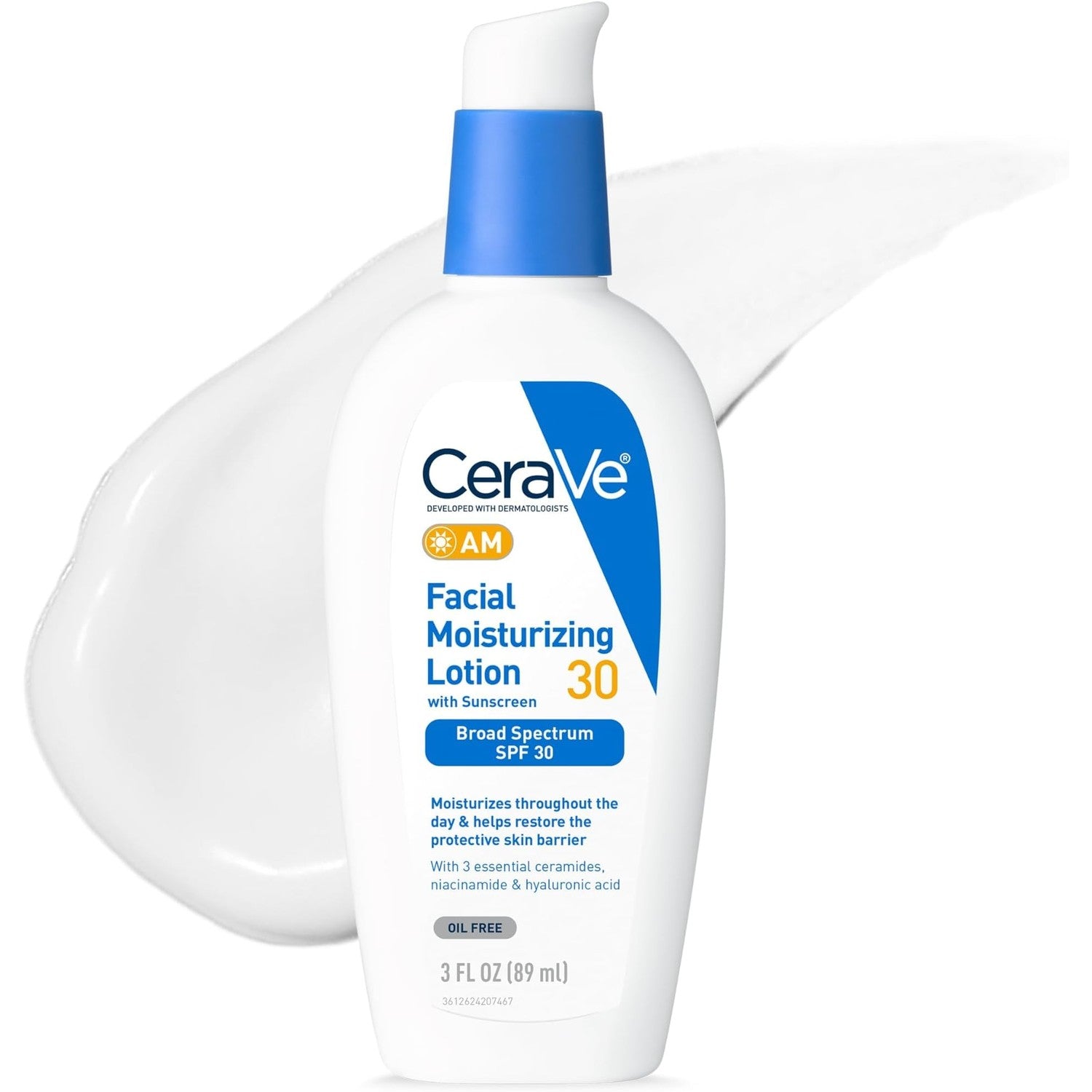 CeraVe AM Oil Face Moisturizer Lotion, Sunscreen for Face, SPF 30, 3oz | Skin Care with Hyaluronic Acid & Niacinamide, Oil-Free Moisturizer For Men & Women, Daily Non-Comedogenic Face Sunscreen