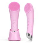 PRITECH Facial Cleansing Brush, Rechargeable Silicone Face Scrubber with Heat Massage End, Vibrating Exfoliator Scrubber for Deep Cleaning, Waterproof Face Brush for Women and Men (Pink)