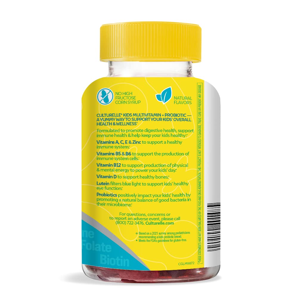 Culturelle Kids Multivitamin + Probiotic Gummies, Ages 2+, 90 Count | From the #1 Pediatrician-Recommended Brand± Digestive Health, Immune & Vision Support*, 11 Vitamins & Minerals + Lutein