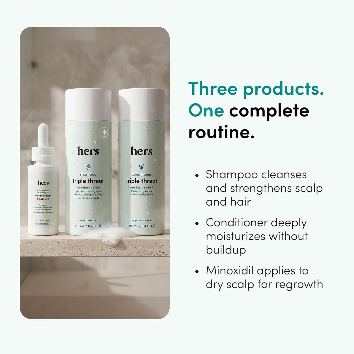 hims and hers Triple Threat Shampoo & Conditioner, 3 Pack, 6.4 Fl Oz