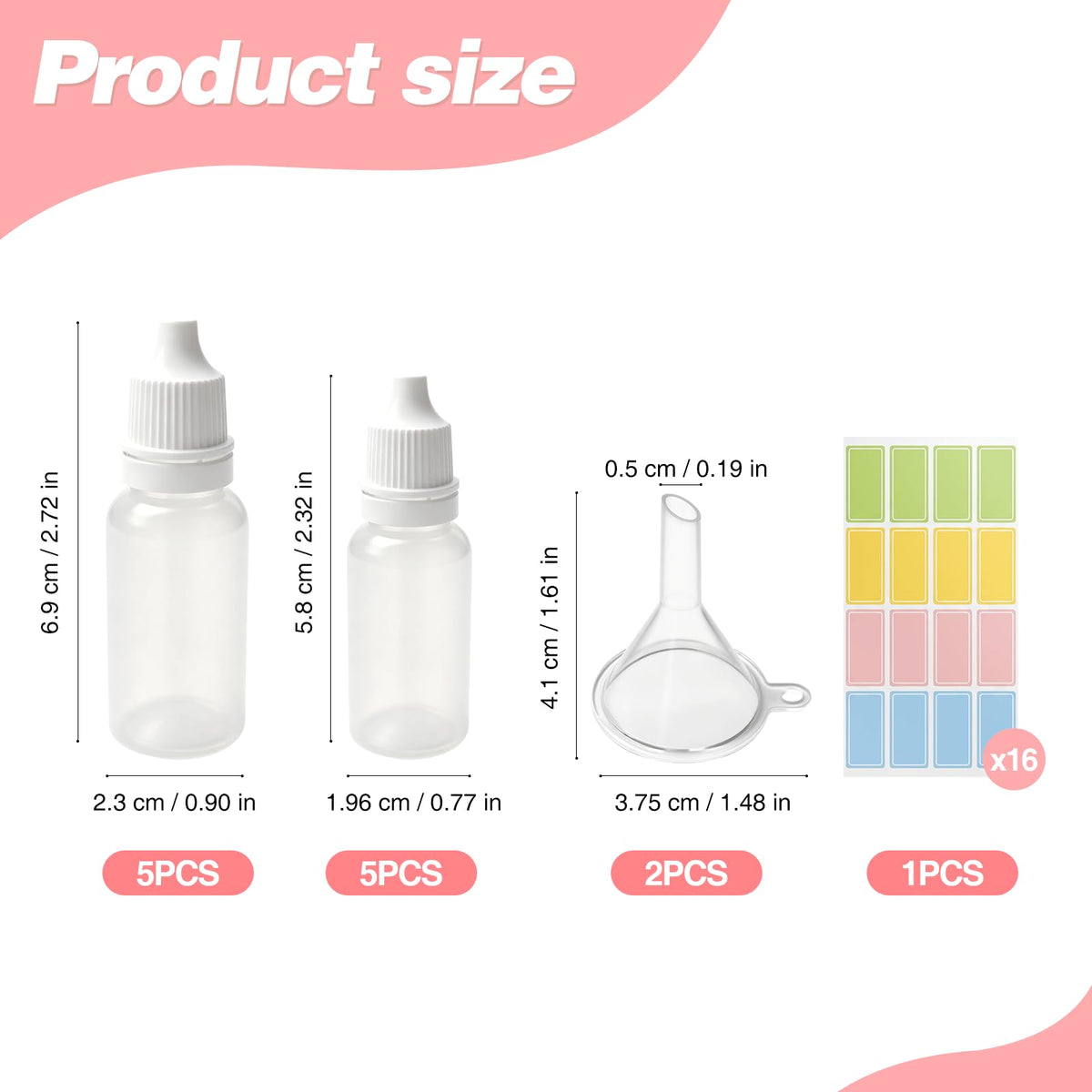 10PCS Small Plastic Dropper Bottles + 2 Funnel + 1 Sticker, 10ml（0.33oz）/15ml（0.5oz） Eye Liquid Dropper Bottles Five of Each, Squeezable Travel Bottle, Ideal for DIY Projects, Essential Oils