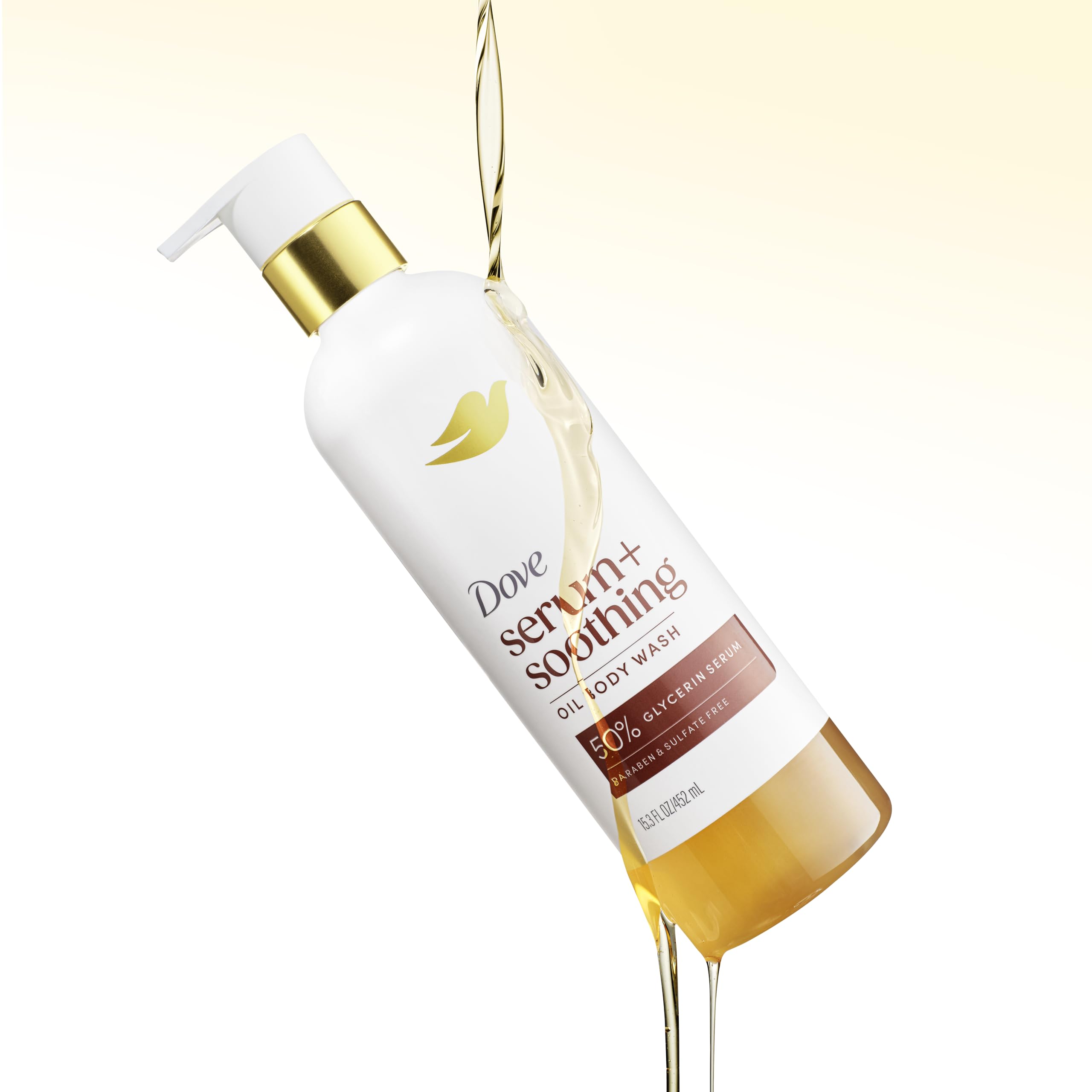 Dove Serum+Shower Oil Body Wash Soothing, 15.3 fl oz | Almond Oil & Sandalwood hydrating shower oil body wash with glycerin serum for soft, smooth skin and a soothing shower
