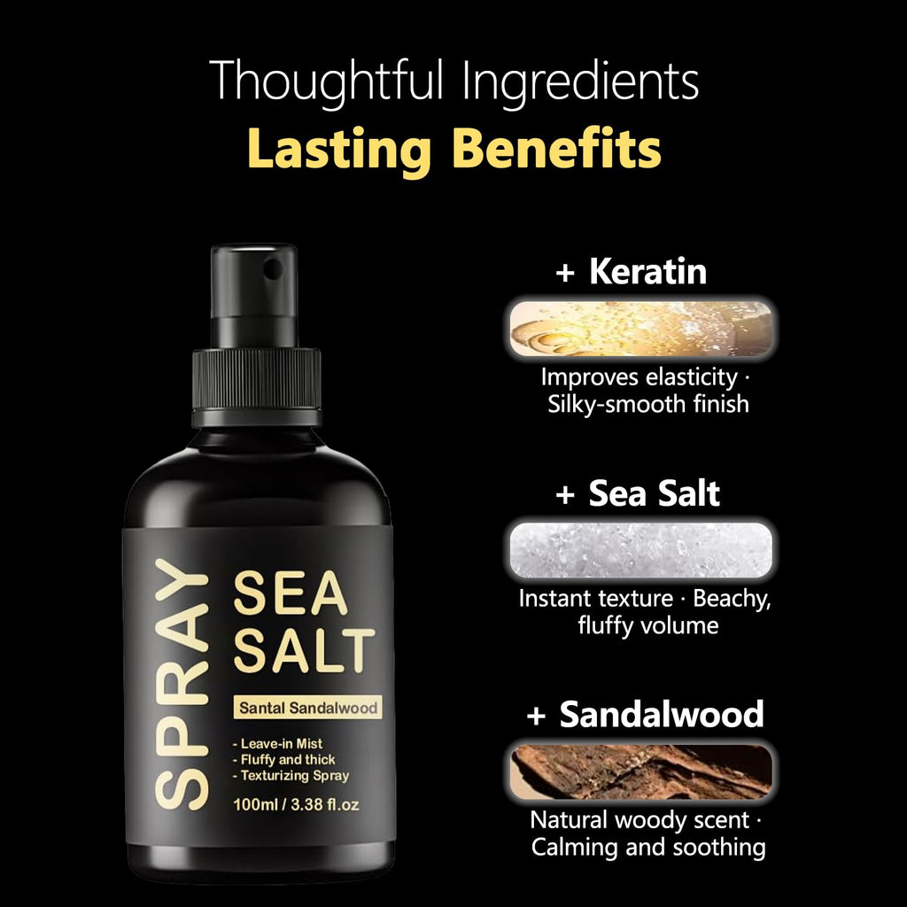 Sea Salt Spray for Men Volumizes & Texturizes & Lifts Keratin Sea Salt Spray for Hair Natural Curls and Waves Hair Light & Non-Greasy 3.38 fl oz