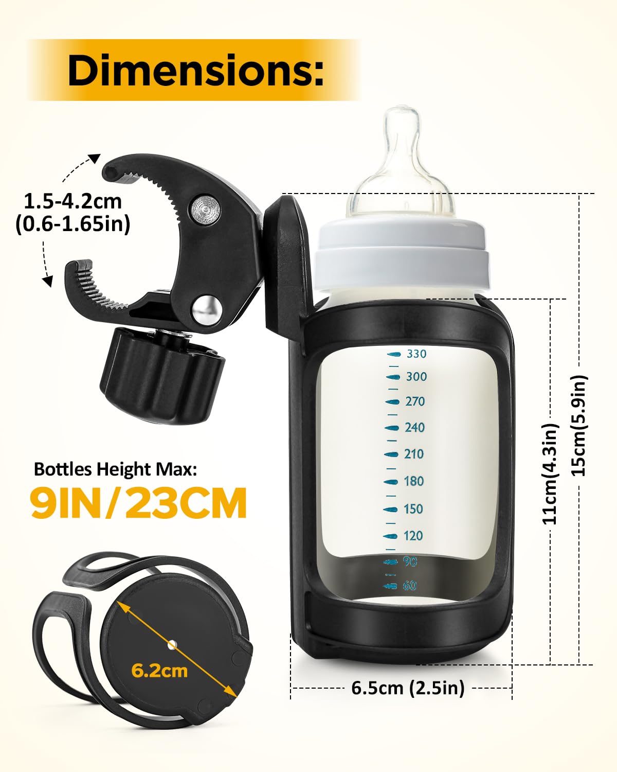 BUNDLEPRO Stroller Cup Holder, Universal Bike Cup Holder, 2 Pack, Black