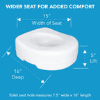 Carex Toilet Seat Riser, 5 Inch, Toilet Seat Risers for Seniors, Raised Toilet Seat, Supports 300lbs, Slip-Resistant, Toilet Riser, Elevated Toilet Seats