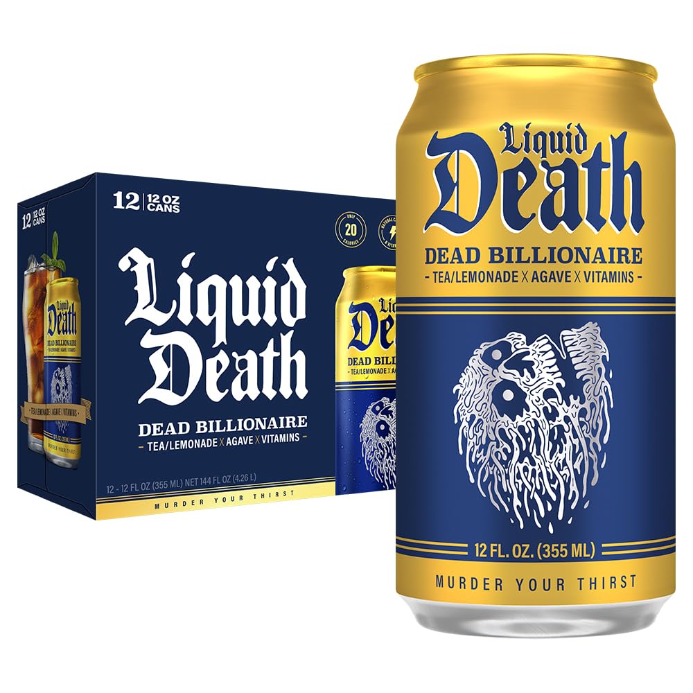 Buy now Liquid Death Iced Tea - Blueberry Buzzsaw (Blueberry-Flavored Black Tea), Less Sugar*, Boost of Caffeine, B Vitamins, No Artificial Sweeteners, 12 Fl Oz (Pack of 12) Dead Billionaire at indiglob india