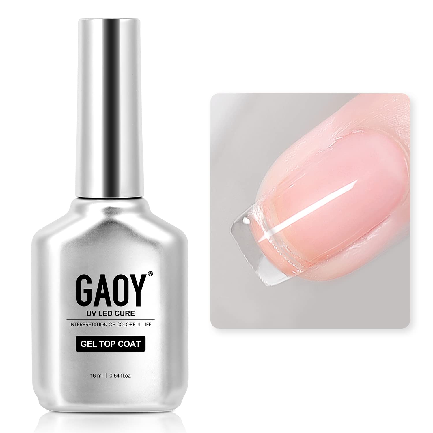 GAOY 2 Pcs 16ml No Wipe Gel Top Coat, Glassy Clear Gel Top Coat, High Gloss Finish for UV Light Cure Nail Polish