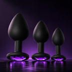 3PCS Silicone Jeweled Anal Butt Plug Training Set, Black
