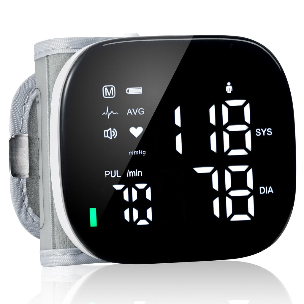 iHome Wrist Blood Pressure Monitor Rechargeable Digital Voice Broadcast LED Backlit BP Machine 199 Memory Storage for 2 Users with Carrying Case for Home Use