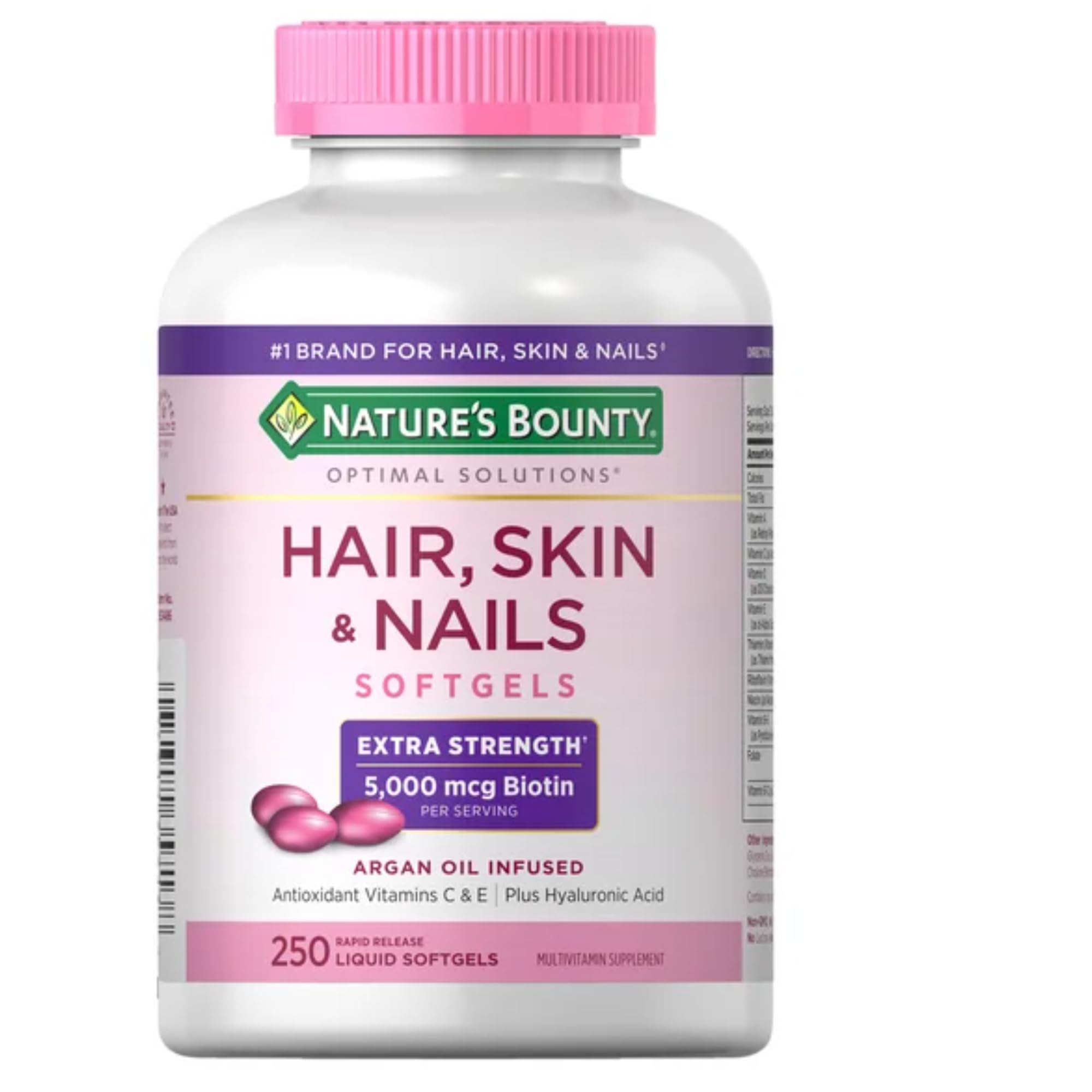 Nature's Bounty Optimal Solutions Extra Srength Hair Skin & Nails 5000 mcg of Biotin, Softgels 150 ea (Pack of 3)