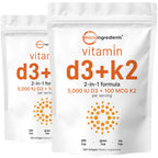 Micro Ingredients Vitamin D3 + K2 MK-7 5,000 IU Per Serving, 300 Softgels | K2 100 mcg Per Serving, D3 & K2 Vitamin Supplement for Women & Men. Easy-to-Swallow, Non-GMO, Gluten Free.