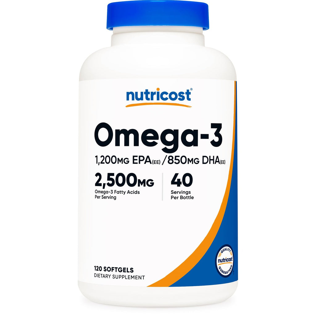 Nutricost Omega 3 Fish Oil (2500MG) 120 Softgels, 40 Servings | Fish Oil, Wild Caught! 1200mg EPA 850mg DHA, GMO-Free, Gluten Free