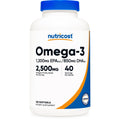 Nutricost Omega 3 Fish Oil (2500MG) 120 Softgels, 40 Servings | Fish Oil, Wild Caught! 1200mg EPA 850mg DHA, GMO-Free, Gluten Free