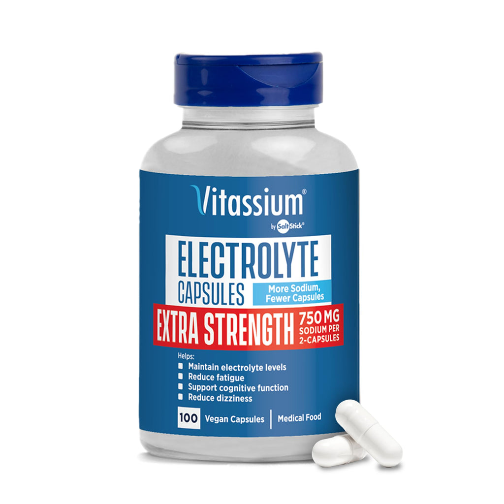 Vitassium Electrolytes Salt Pills for POTS Scientifically Formulated 100ct | Made for POTS & high sodium diets. Developed with patients, doctors and caregivers. 500mg sodium per 2-capsule serving.