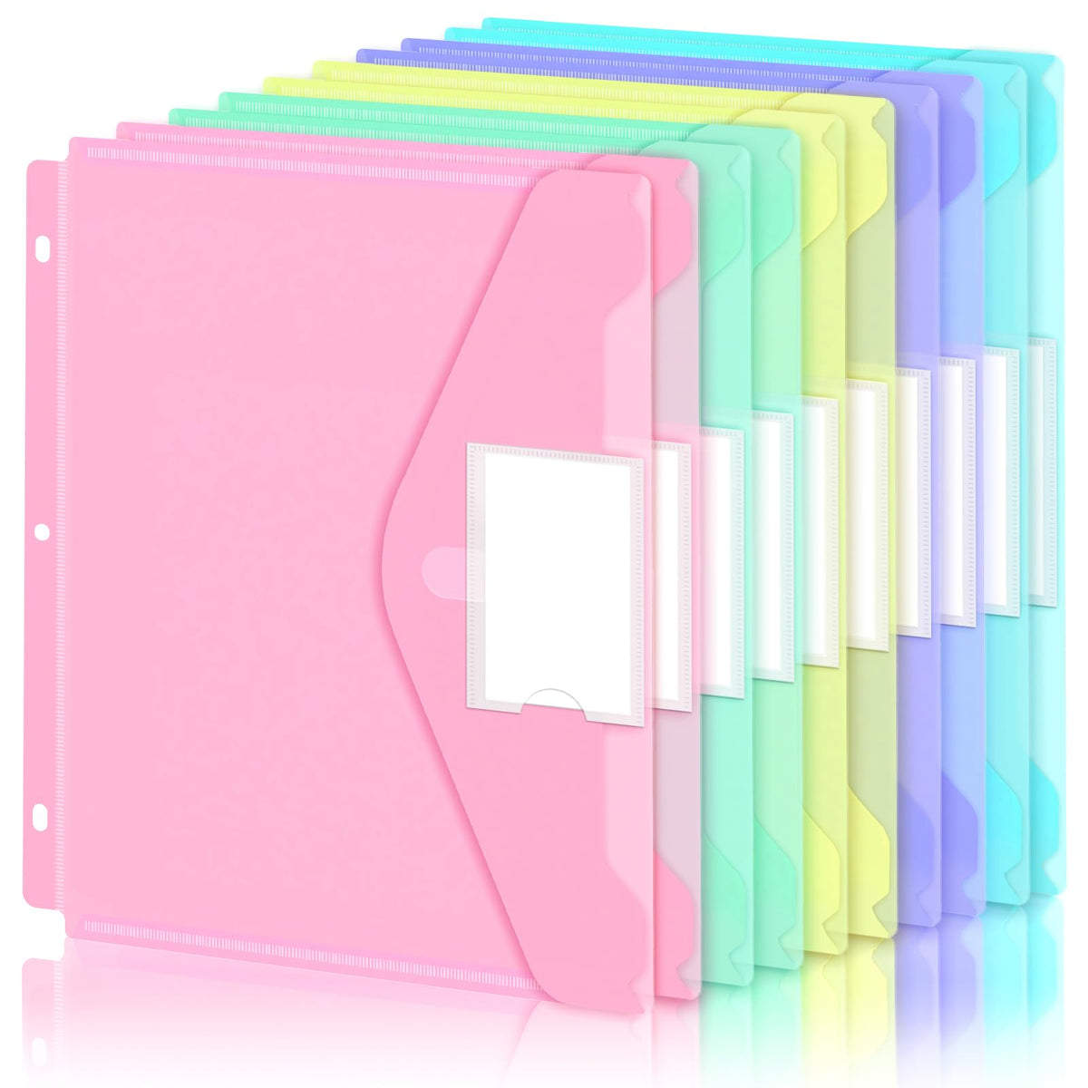 Binder Pocket, 10 Pack Super Heavyweight Plastic Folders for 3 Ring Binder, Folders with Pockets Side Loading, Binder Pouch with Label Expandable, Letter Size, Pastel Colors