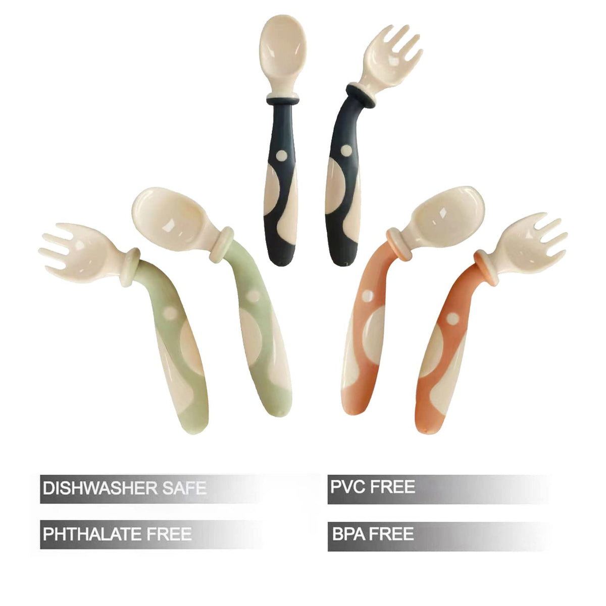 PandaEar 6-Pack Baby Bendable Spoons and Forks Set - 360° Flexible Training Utensils for Self-Feeding & BLW - BPA Free, No Spring-Back, Easy Grip for Left/Right Handed Toddlers