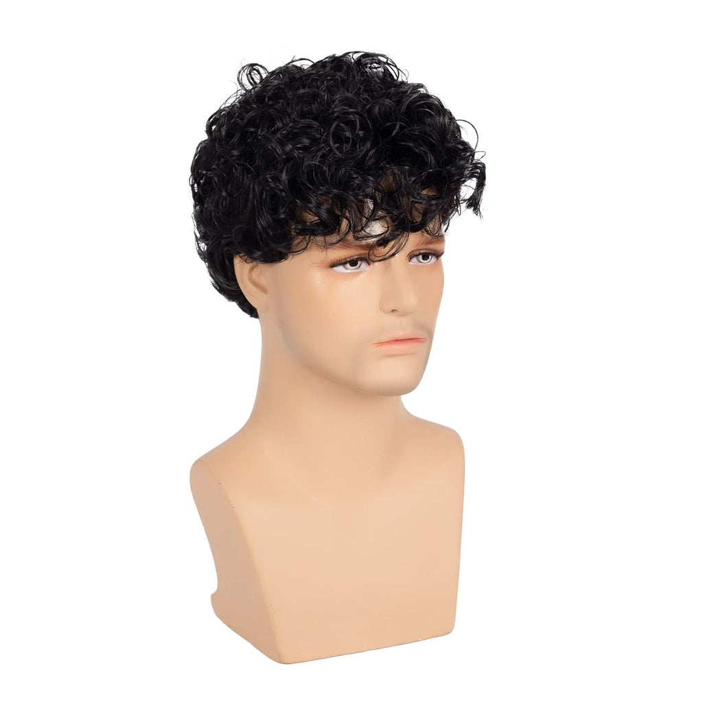 Buy now Kaneles Short Curly Mens Black Wig Fluffy Synthetic Cosplay Halloween Hair Wig for Male Guy at indiglob india
