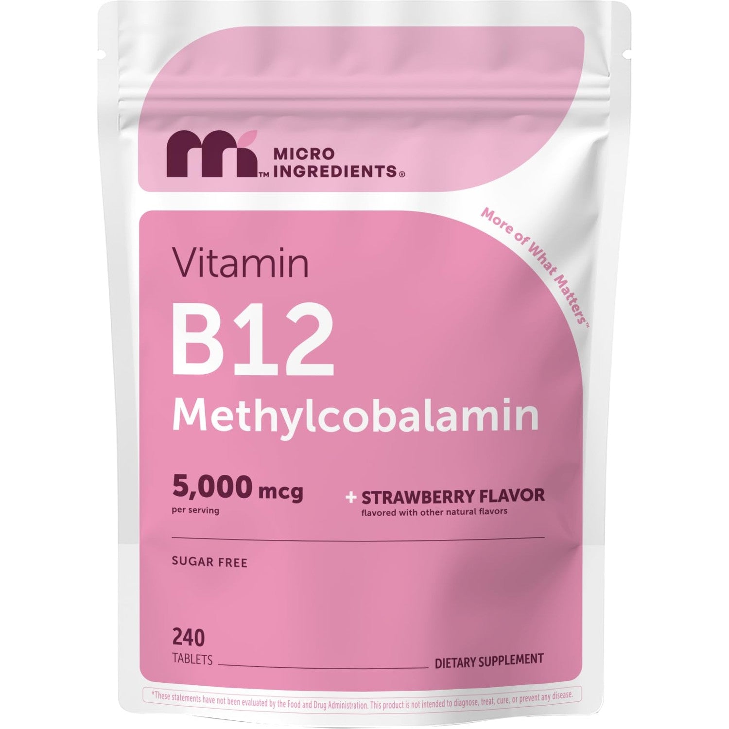 Micro Ingredients Vitamin B12 5,000 mcg | Methylcobalamin – 240 Chewable Tablets | Fast Dissolve, Natural Strawberry Flavor | Vegan, Non-GMO, Gluten Free