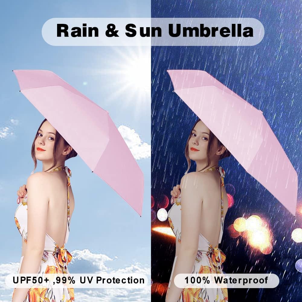 Buy now ESUFEIR Mini Travel Sun Umbrella for Purse With Case,Small Compact UV Umbrella Protection Sun,Lightweight Portable Parasol Windproof for Women Men Kids (Pink) at indiglob india