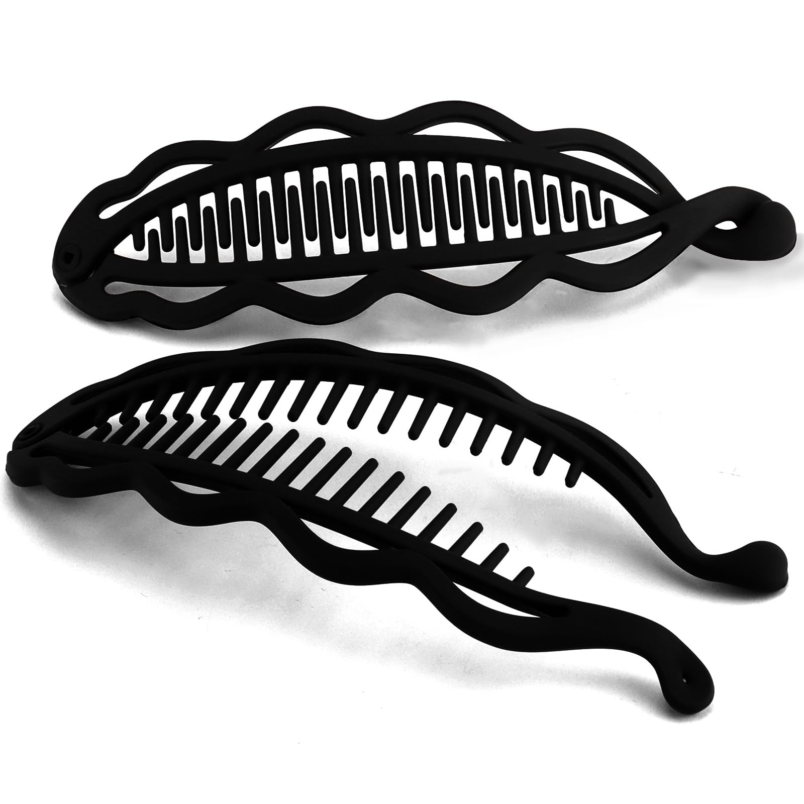 2pcs Large Banana Clip Hair Clips for Thick Hair, Matte Banana Hair Clip for Women Volumizing Hairstyles, Flat Lay Down Strong Hold Ponytail Bun Holder Accessories, Black Tortoise