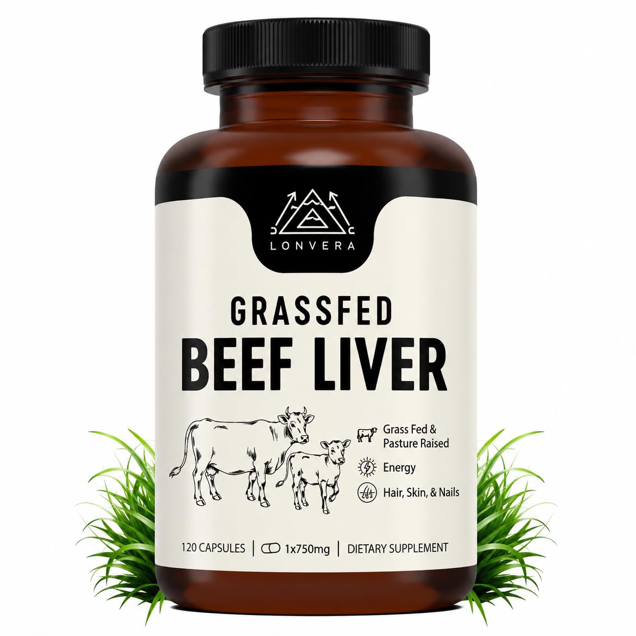 Lonvera Grass Fed Beef Liver Supplement – 3000mg Freeze Dried Desiccated Organs – Nutrient Source for Joints, Bones, Hair, Skin, Nails & Daily Energy – 120 Pasture-Raised Capsules - 90 Day Supply