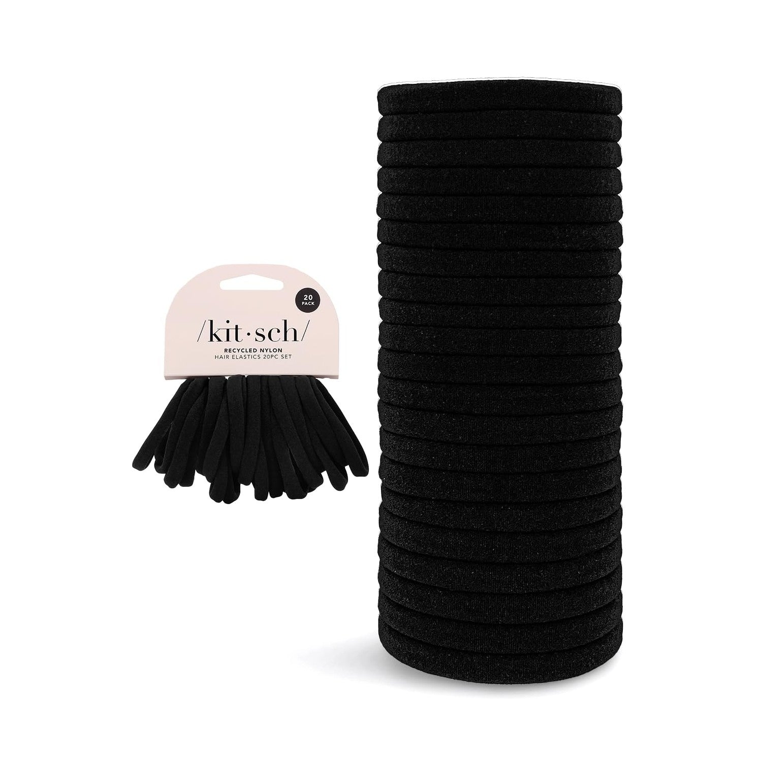 Buy now Kitsch Black Hair Ties No Damage - Strong, Stretchy Hair Bands | Soft Nylon Ponytail Holders, Snag-Free Rubber Bands, Perfect for Updos & Braids | Ideal Gifts for Women - Black, 6pcs Black Thin (Pack of 20) at indiglob india