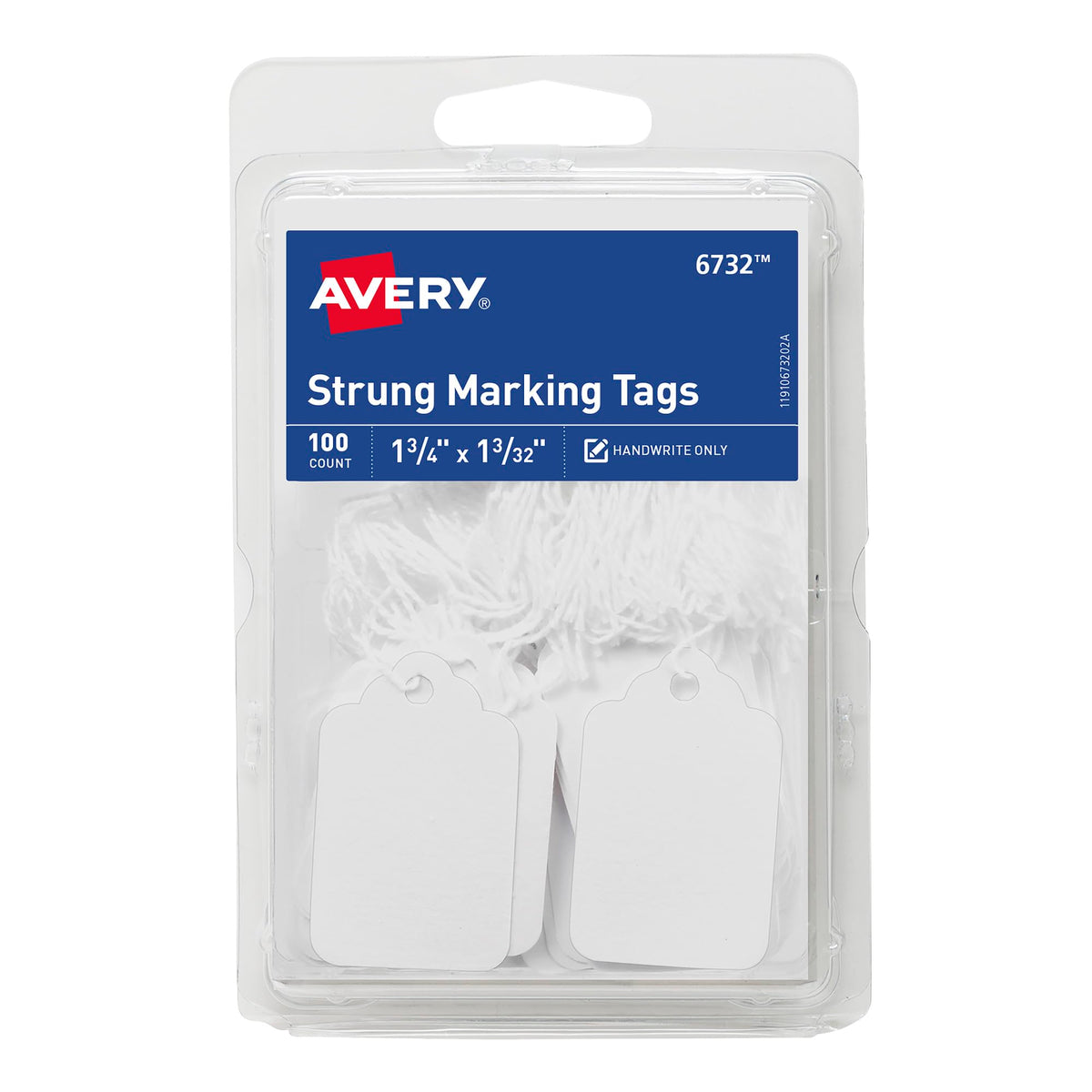 Avery® Strung Marking Tags with String Attached, Gift Tags with String Attached, 1.75 x 1.09 in, Pack of 100 (6732)