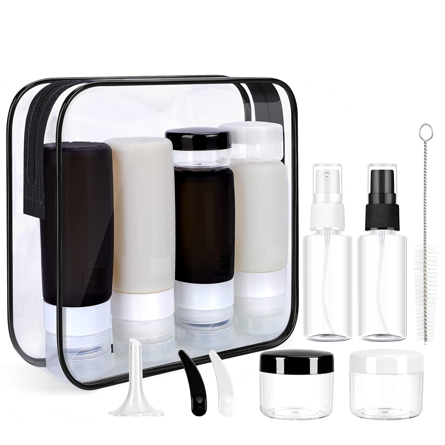 Buy now Morfone 16 Pack Silicone Travel Bottles Set for Toiletries TSA Approved Travel Containers Leakproof Squeezable Refillable Accessories 2oz 3oz Travel Essentials for Shampoo Lotion Liquids (BPA Free) White and black at indiglob india