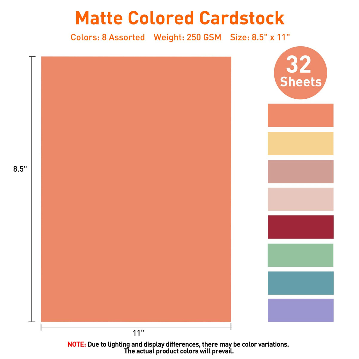 MAXECHO 8.5"x11" Colored Cardstock 32 Sheets, 250gsm/92lb Double-Sided Heavyweight Assorted Color Card Stock for Printer, Cricut, DIY Crafts, Card Making, Die Cutting, Scrapbooking, Construction Paper