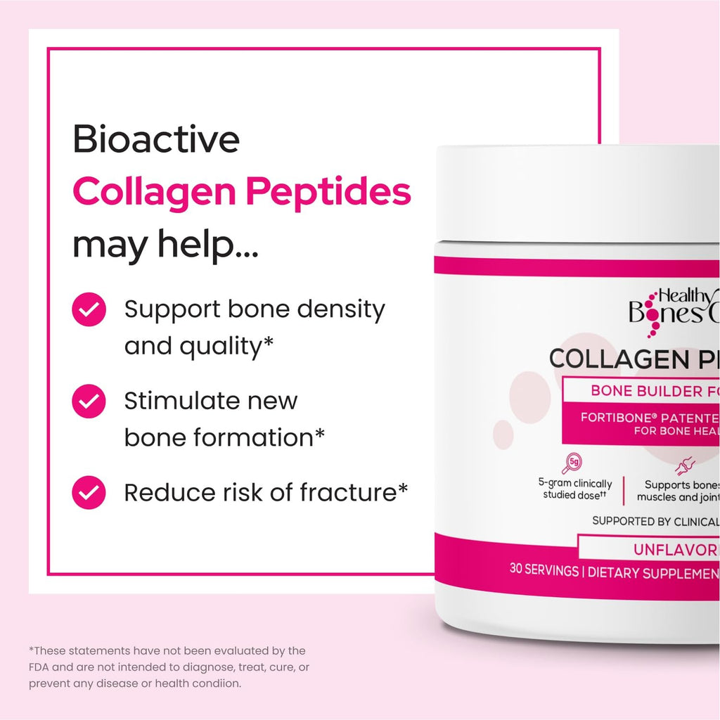 Collagen Peptides Powder, FORTIBONE®, Hydrolyzed, Gluten Free, 30 Servings | Bone Builder Hydrolyzed Collagen Powder For Women And Men, Dairy Free, Unflavored For Coffee, Smoothies Or Water Daily