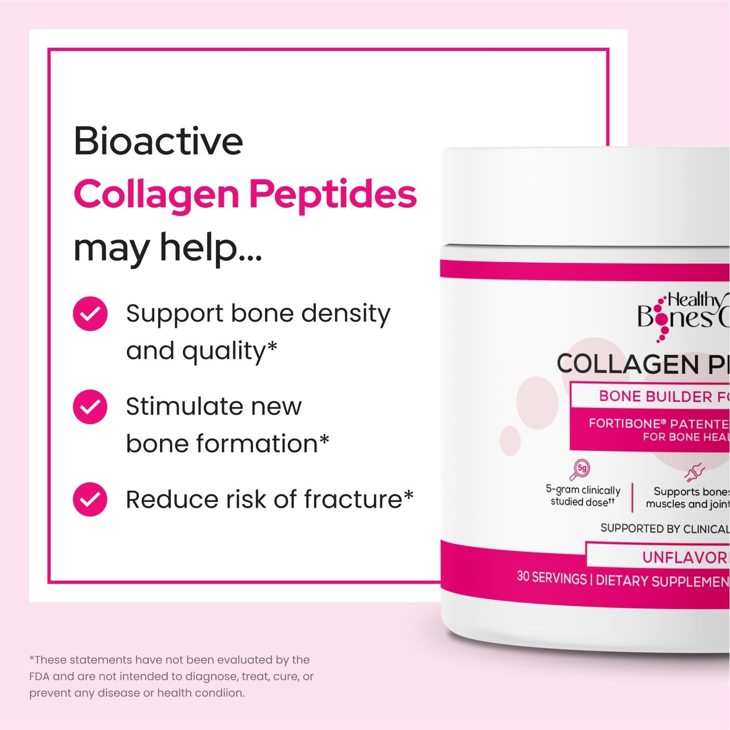 Collagen Peptides Powder, FORTIBONE®, Hydrolyzed, Gluten Free, 30 Servings | Bone Builder Hydrolyzed Collagen Powder For Women And Men, Dairy Free, Unflavored For Coffee, Smoothies Or Water Daily