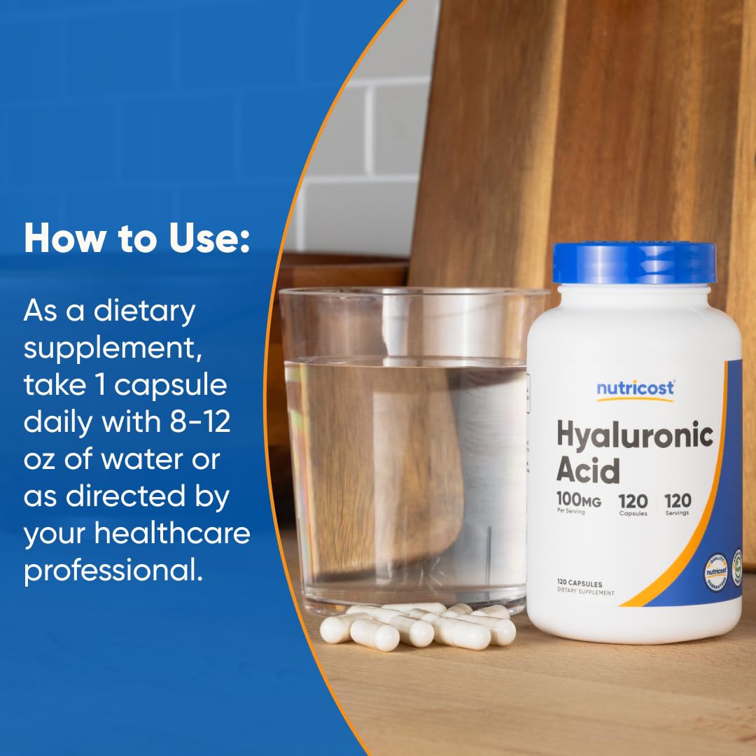 Nutricost Hyaluronic Acid Capsules 100mg,120 Vegetarian Capsules | Gluten-Free & GMO-Free