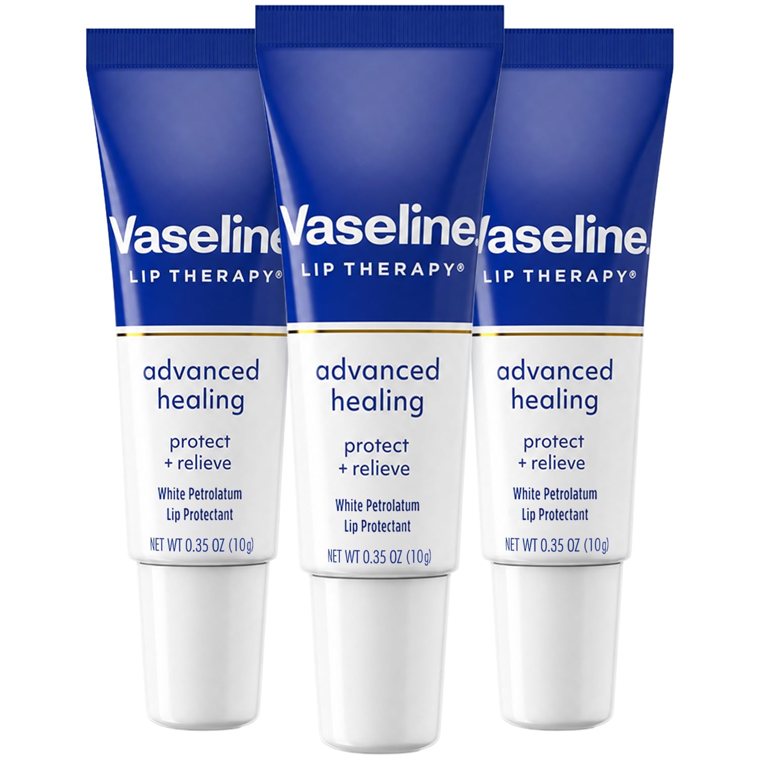 Vaseline Lip Therapy Advanced Healing Lip Moisturizer 3-Pack, 0.35 Oz Ea | #1 Dermatologist-Recommended Skin Protectant, Healing Ointment for Soothing Dry, Chapped Lips | Travel Essentials