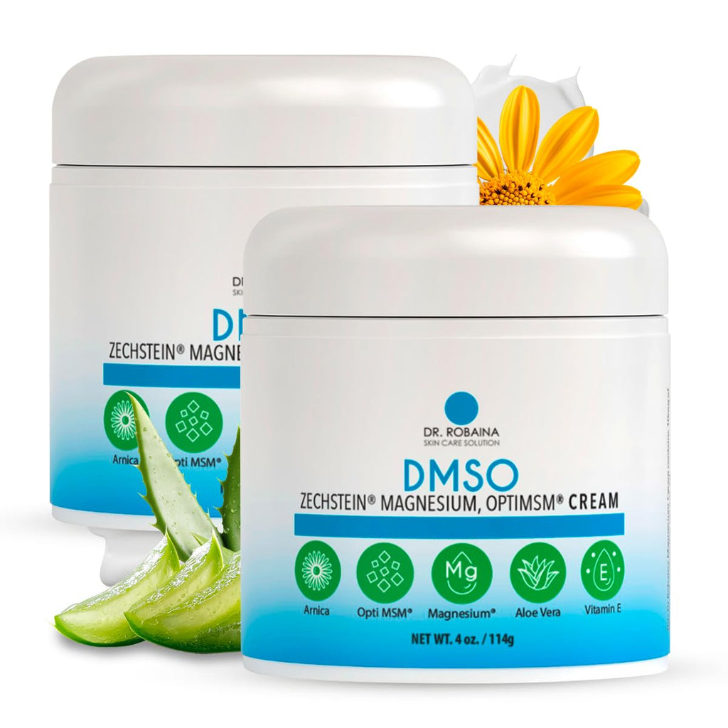 Dr. Robaina DMSO Cream - 99.9% Pure DMSO Pharmaceutical Grade | Formula with Zechstein Magnesium, Arnica, Aloe Vera, Vitamin E - 4 oz