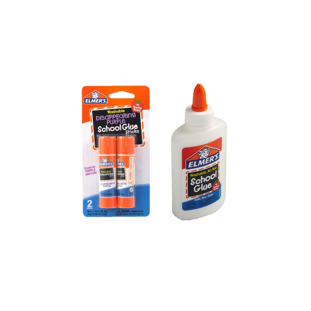 Elmer's bundle Washable Liquid School Glue, White, Dries Clear, 4 fl oz Plus Disappearing Purple Elmer's School Glue Stick, 7g, 2pk