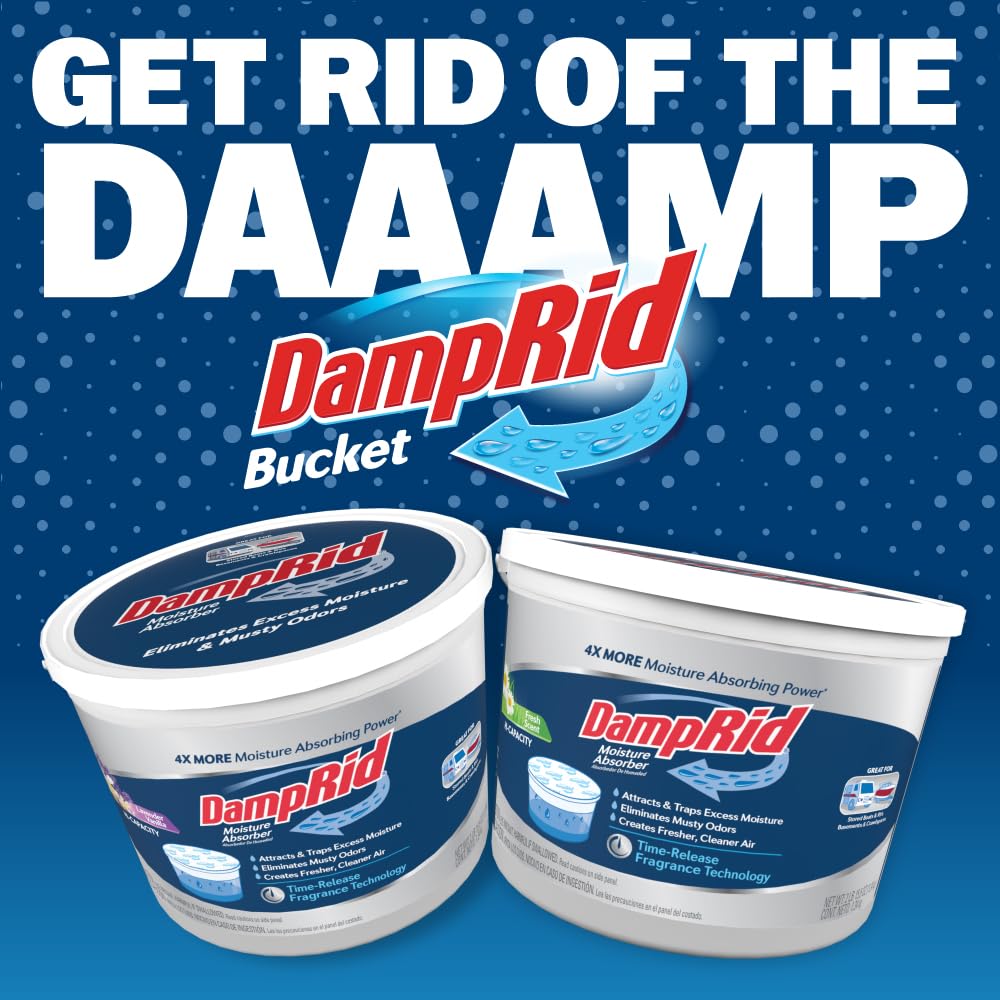DampRid Hi-Capacity Moisture Absorber Bucket, Lavender Vanilla, 2 lb. 15.5 oz. & Moisture Detection Strip (2 Pack), Attracts & Traps Excess Moisture