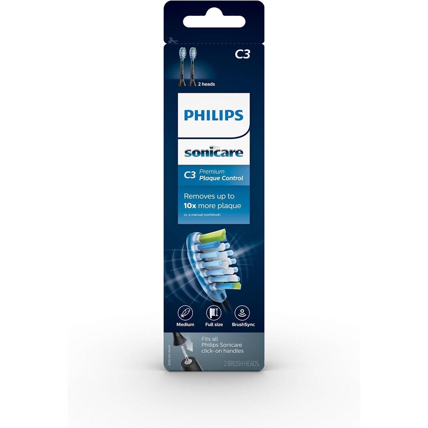 Buy now Philips Sonicare Genuine C3 Premium Plaque Control Replacement Toothbrush Heads, 2 Brush Heads, Black, HX9042/95 at indiglob india
