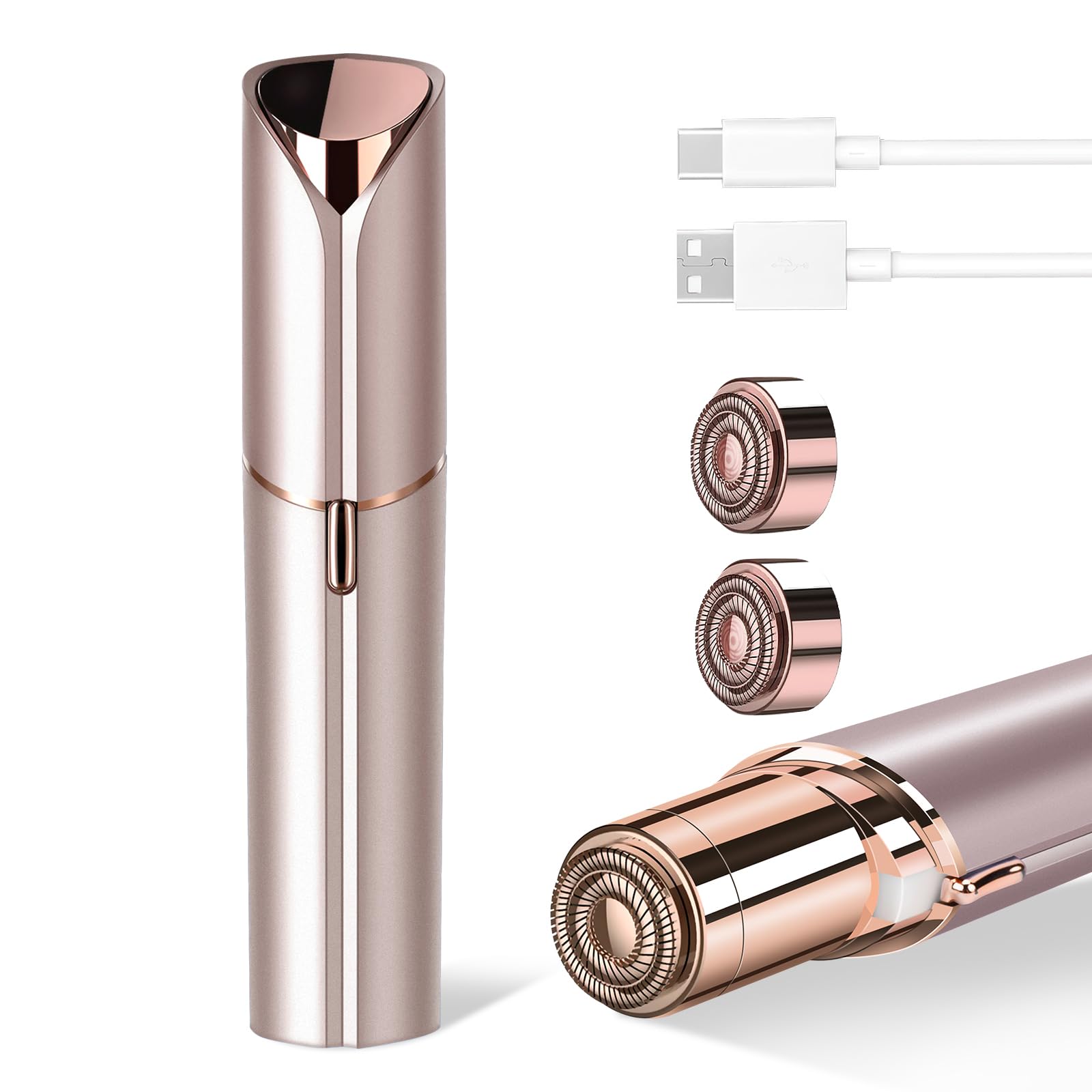 Flawless Facial Hair Removal for Women, Portable Painless Hair Remover Device, Rechargeable, with 4 Replacement Heads, for Face, Upper Lip and Chin