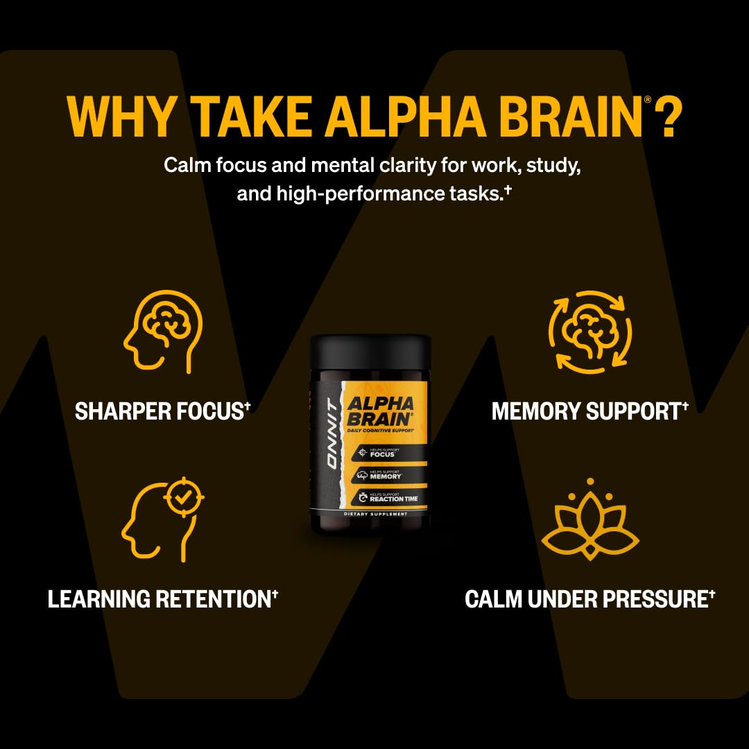 ONNIT Alpha Brain Nootropic Brain Supplement for Focus & Memory, 90 Count | IGEN Non-GMO Tested; L-Theanine, Alpha GPC & Vitamin B6; brain supplement for memory, focus & mental clarity, men & women