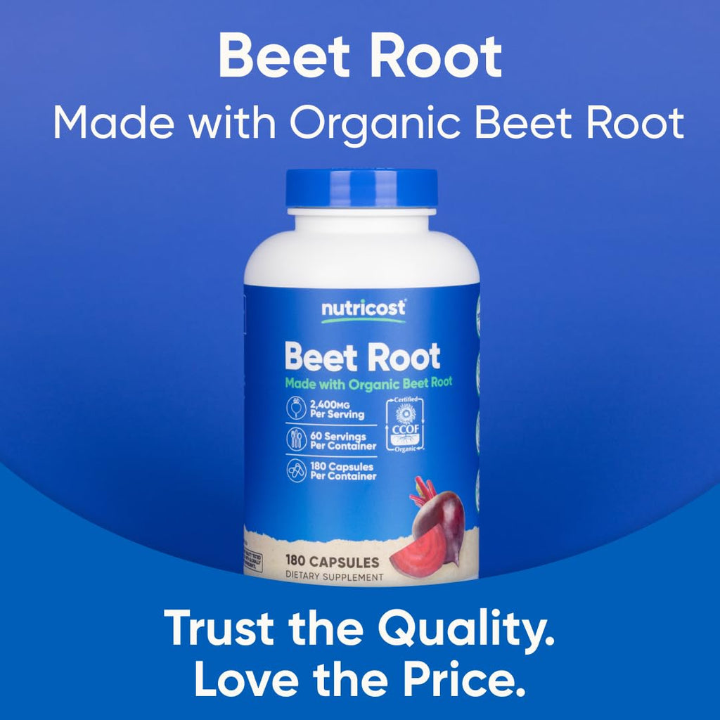 Nutricost Beet Root 2400mg, 180 Capsules, CCOF Certified Made with Organic | Superfood, 60 Servings