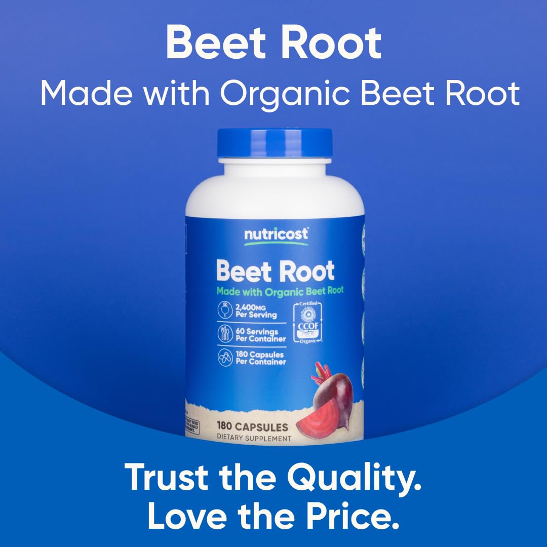 Nutricost Beet Root 2400mg, 180 Capsules, CCOF Certified Made with Organic | Superfood, 60 Servings